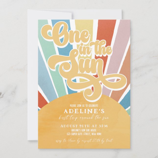 Invitation Soleil 1er anniversaire Rainbow Colorful Boho (Devant)