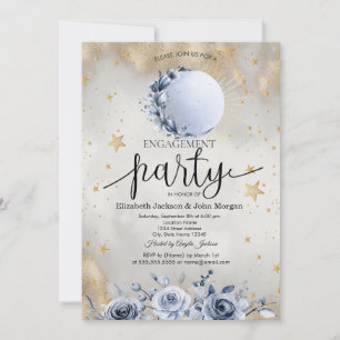 Invitation Soleil céleste, Lune bleue Rose Étoiles Fiançaille