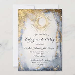 Invitation Soleil céleste, Lune, Etoiles Aquarelle