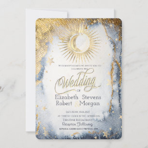 Invitation Soleil céleste, Lune, Étoiles Aquarelle Mariage  