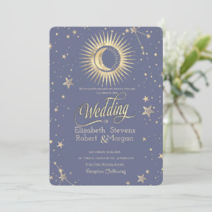 Invitation Soleil céleste, Lune, Étoiles Mariage Pastel