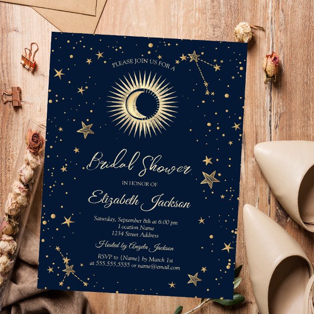 Invitation Soleil céleste, Lune, Étoiles Marine Fête des mari (Créateur téléchargé)