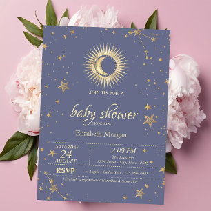 Invitation Soleil céleste, Lune, Étoiles Pastel Fête Prénatal
