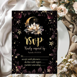 Invitation Soleil céleste, lune, roses étoilées ciel nocturne