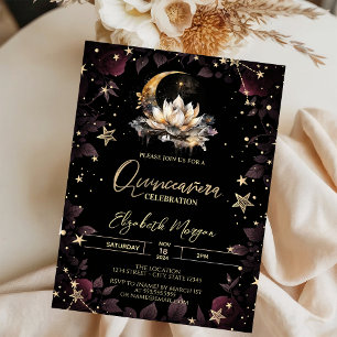 Invitation Soleil céleste, Roses Lune et Étoiles Quinceanera