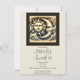 Invitation Soleil céleste vintage & Lune doux 16 Anniversaire
