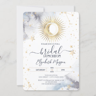 Invitation Soleil d'or céleste, Lune, Étoiles Déjeuner nuptia