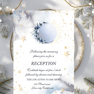 Invitation Soleil doré céleste, Lune bleue, Étoiles dorées