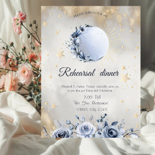 Invitation Soleil doré céleste, Roses étoiles lune bleue