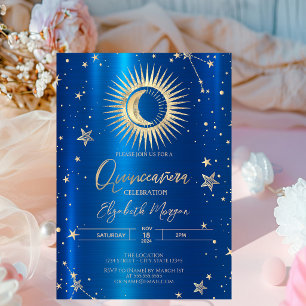 Invitation Soleil Doré Et Lune Étoiles Métal Bleu Quinceanera