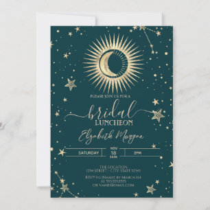 Invitation Soleil Doré Et Lune Étoiles Vert Luncheon De Maria