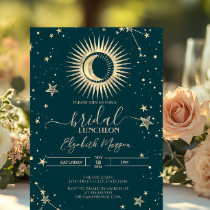 Invitation Soleil Doré Et Lune Étoiles Vert Luncheon De Maria