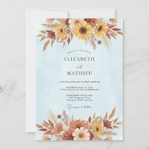 Invitation Soleil Doré Tournesol Automne Eucalyptus Mariage