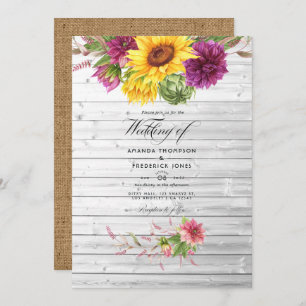 Invitation Soleil et Bourgogne Plum Floral Rustic Mariage Pho