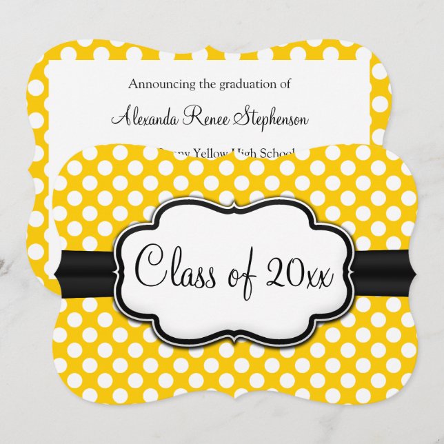 Invitation Soleil Jaune Polka Dot Graduation/Fête (Devant / Derrière)