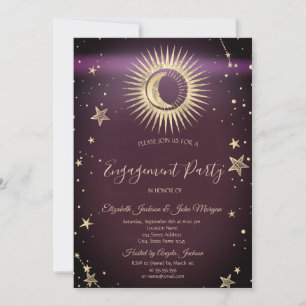 Invitation Soleil Or Céleste Et Étoiles Lune Bourgogne