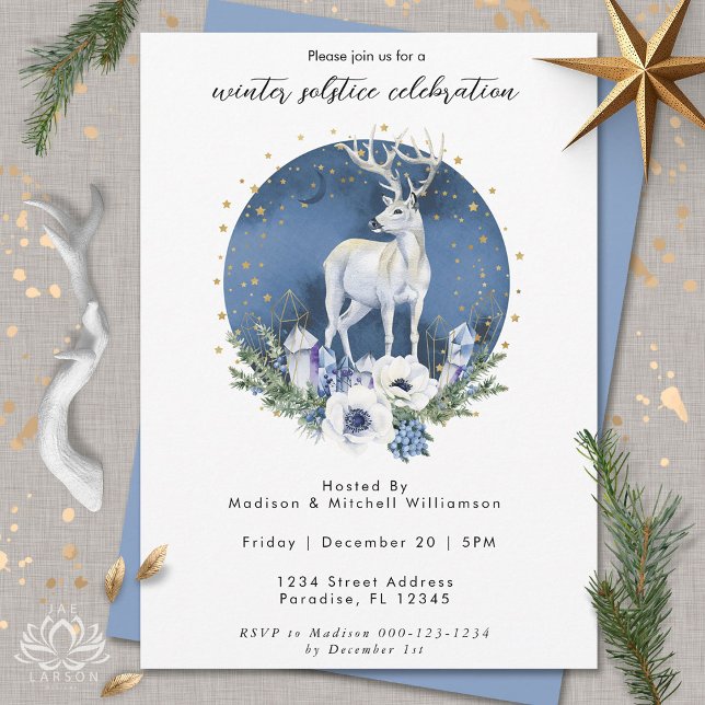 Invitation Solstice d'hiver Deer Bleu Blanc Noël (Créateur téléchargé)