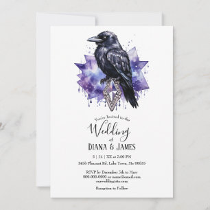 Invitation Sombre gothique violet corbeau et Mariage diamant