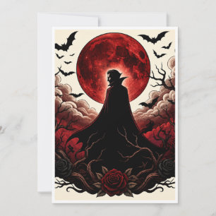 Invitation Sombre Vampire Lune Rouge Gothique Halloween