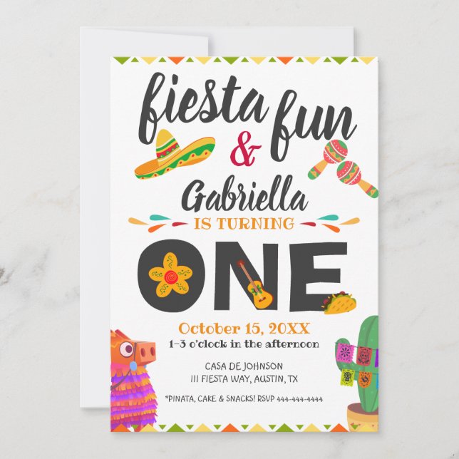 Invitation Sombrero Llama Fiesta de style mexicain Premier an (Devant)