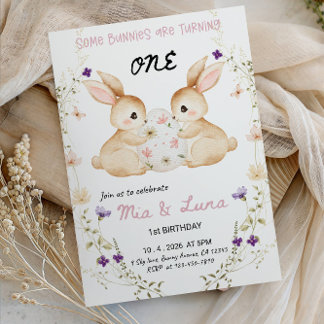 Invitation Some Bunnies Are Turning ONE Twins 1st Birthday