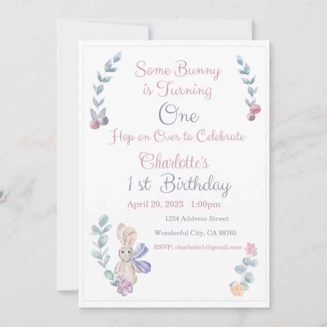Invitation Some Bunny a une invitation, Bunny One Party, 1er (Devant)