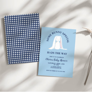 Invitation Some Bunny Baby Shower carreaux bleus