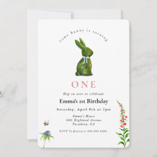 Invitation Some Bunny Cute watercolor Topiary Rabbit 