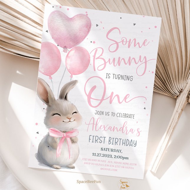 Invitation Some Bunny est un Bow Bunny 1er anniversaire (Some Bunny is One, 1st Birthday Invitation, Bow Bunny Birthday, Bunny Theme Party, First Birthday Gi)