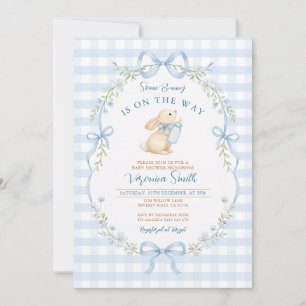 Invitation Some Bunny Is On the Way avec des rubans bleus
