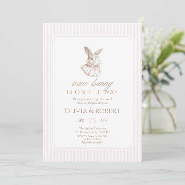 Invitation Some Bunny Is On The Way Pink Bow Baby Shower (Debout devant)
