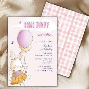 Invitation Some Bunny Is One Ballon Gingham 1er Anniversaire