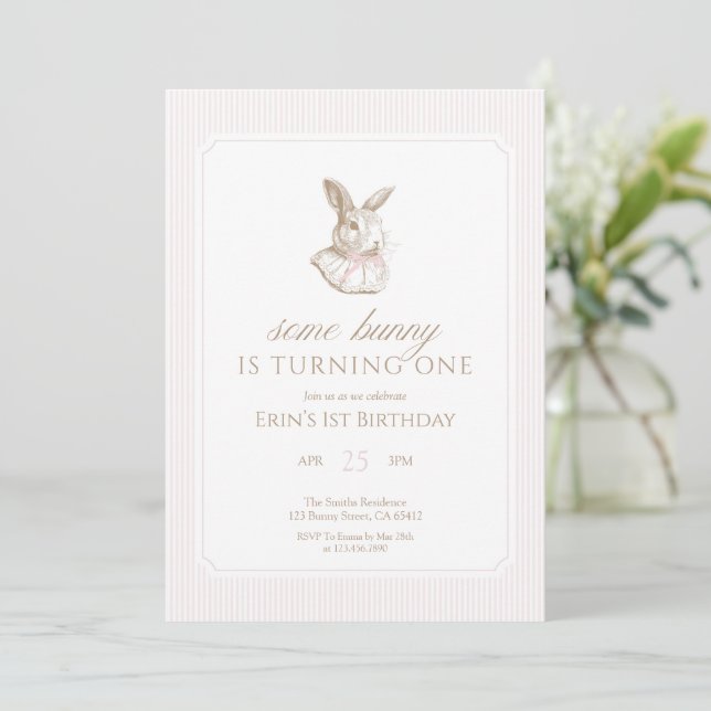 Invitation Some Bunny Is Turning One Bunny 1st birthday (Debout devant)