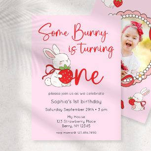 Invitation Some Bunny Strawberry 1er Anniversaire Photo