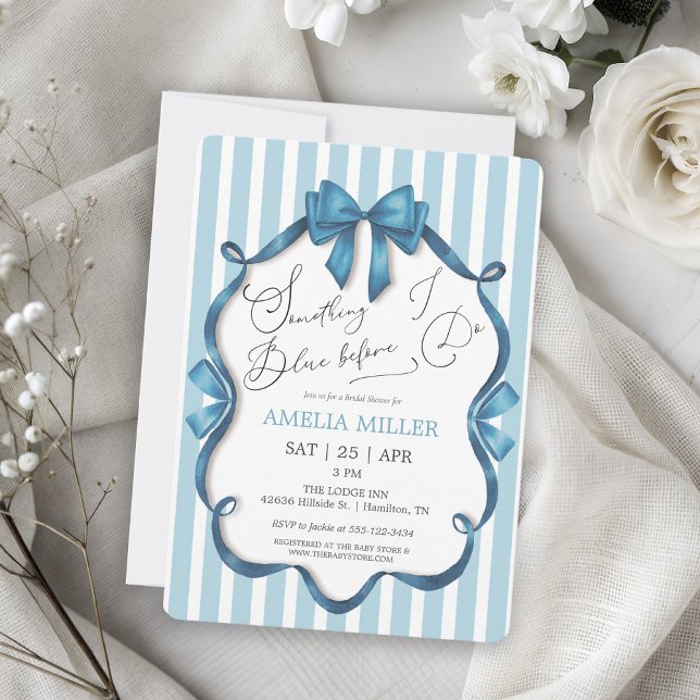 Invitation Something Blue Before I Do Blue Bow Bridal Shower (Something Blue Before I Do Blue Bow Croquet Bridal Shower Invitation)