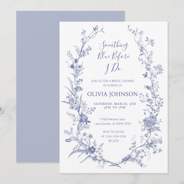 Invitation something blue before i do bridal shower (Devant / Derrière)