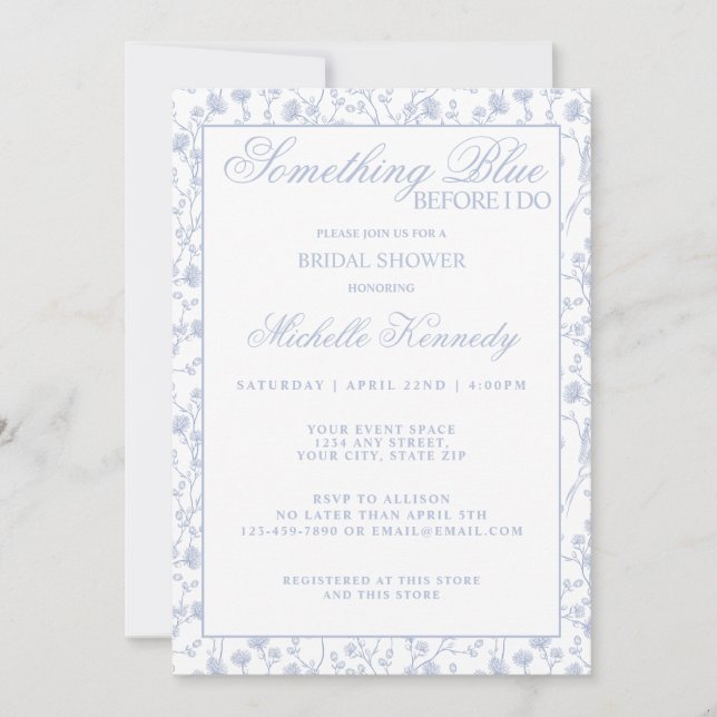 Invitation Something Blue Before I Do Elegant Bridal Shower  (Devant)