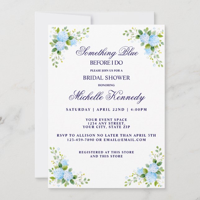 Invitation Something Blue Before I Do Floral Bridal Shower  (Devant)