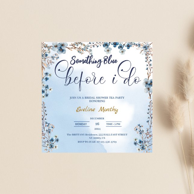 Invitation Something Blue Before I Do hortensia Baby Shower d (Créateur téléchargé)