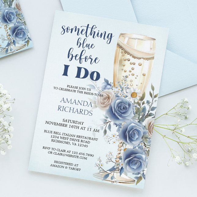 Invitation Something Blue Champagne Floral Bridal Shower (Créateur téléchargé)