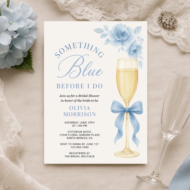 Invitation Something Blue Floral Coquette Bow Bridal Shower  (Créateur téléchargé)
