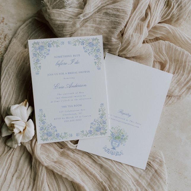 Invitation Something Blue Preppy Floral Bridal Shower (Créateur téléchargé)