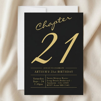 Invitation Son 21e anniversaire 21 ans fête noir or