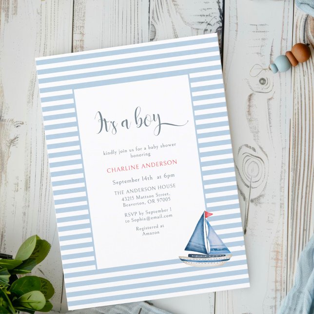 Invitation Son Baby shower d'aquarelle marine (Créateur téléchargé)