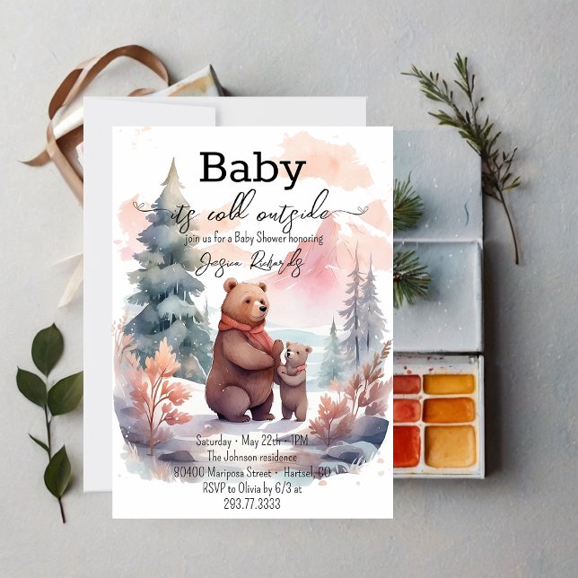 Invitation Son Baby shower Froid Hors Forêt D'Hiver Ours (Créateur téléchargé)