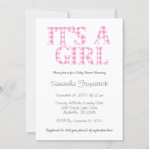 Invitation Son Baby shower simple rose et blanc A Girl