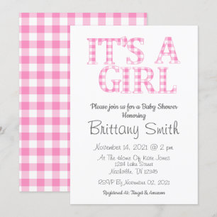 Invitation Son Baby shower simple rose et blanc A Girl