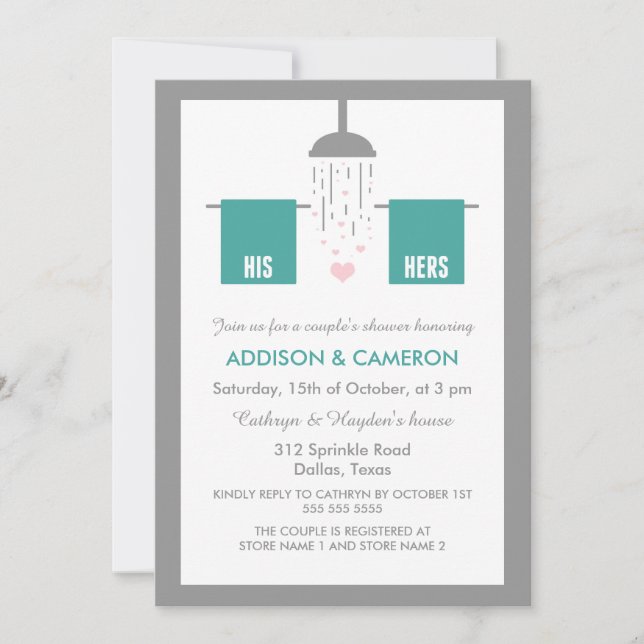 Invitation Son et Hers | Douche de couple (Devant)