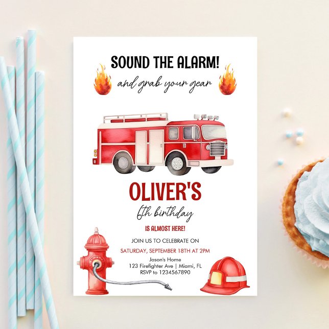 Invitation Son L'alarme Boys Firetruck Anniversaire (Créateur téléchargé)