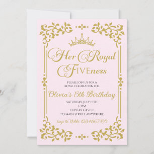 Invitation Son Royal Fiveness Princesse Or 5 ans
